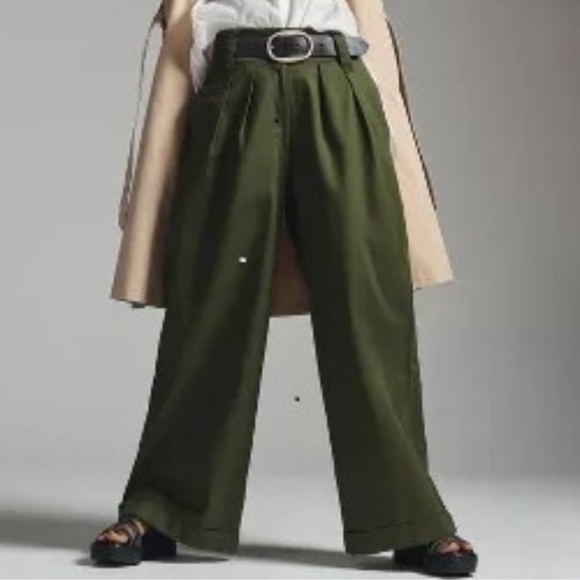 Anthropologie Tiny Stylish Olive Green Wide-Leg Pants